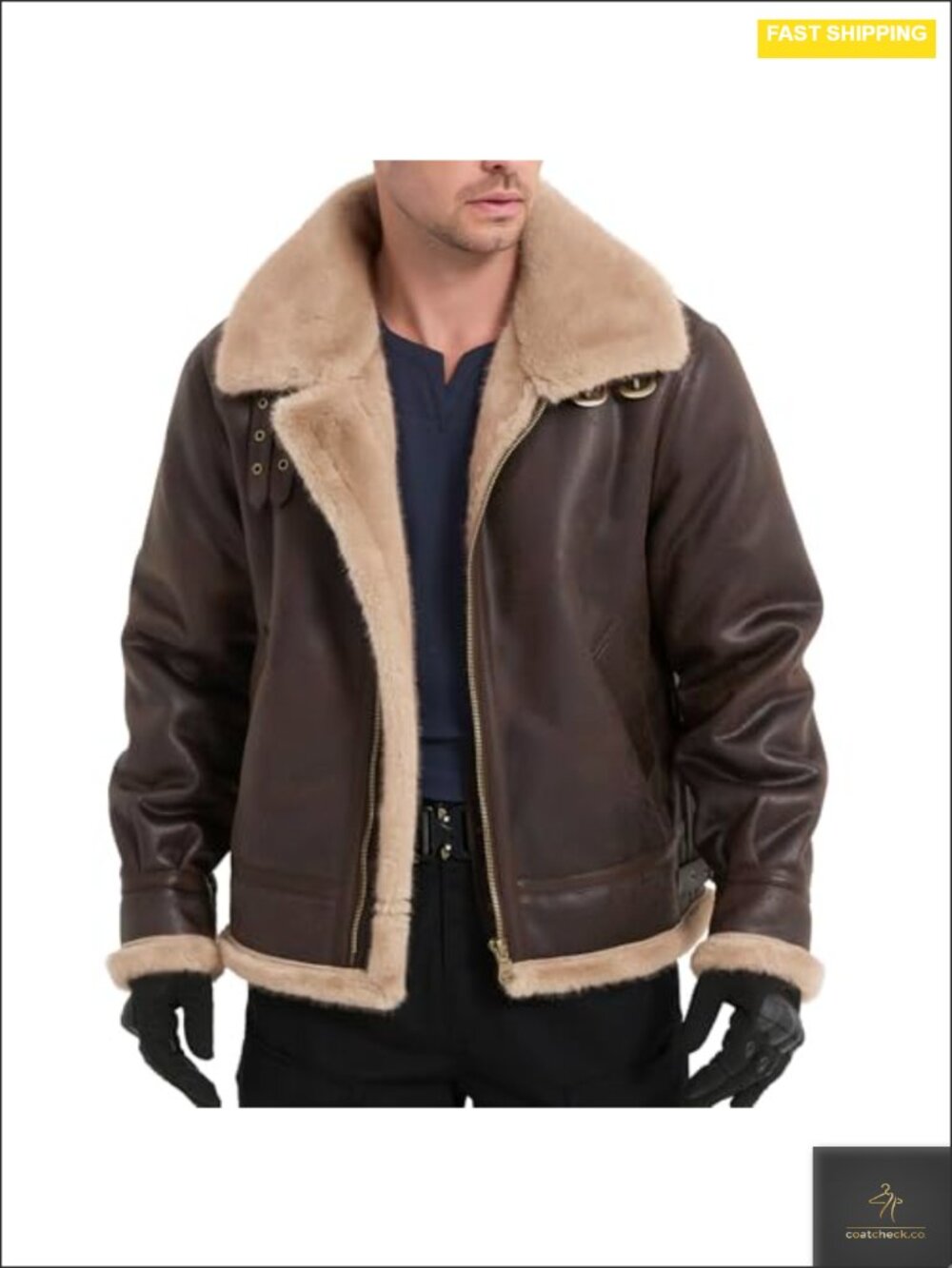 Faux Leather Faux Shearling Bomber Jacket Cosplay Coat Men Warm PU